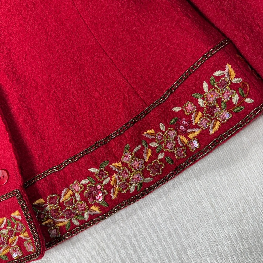 Talbots Red Embroidered Button-Front Jacket - image 4